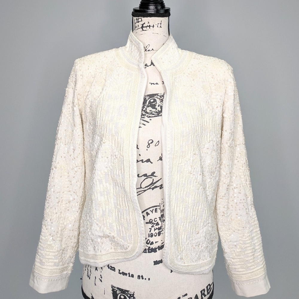SOLD! ZARA Beaded Cream Beige Long Sleeve Blazer - Picture 6 of 10